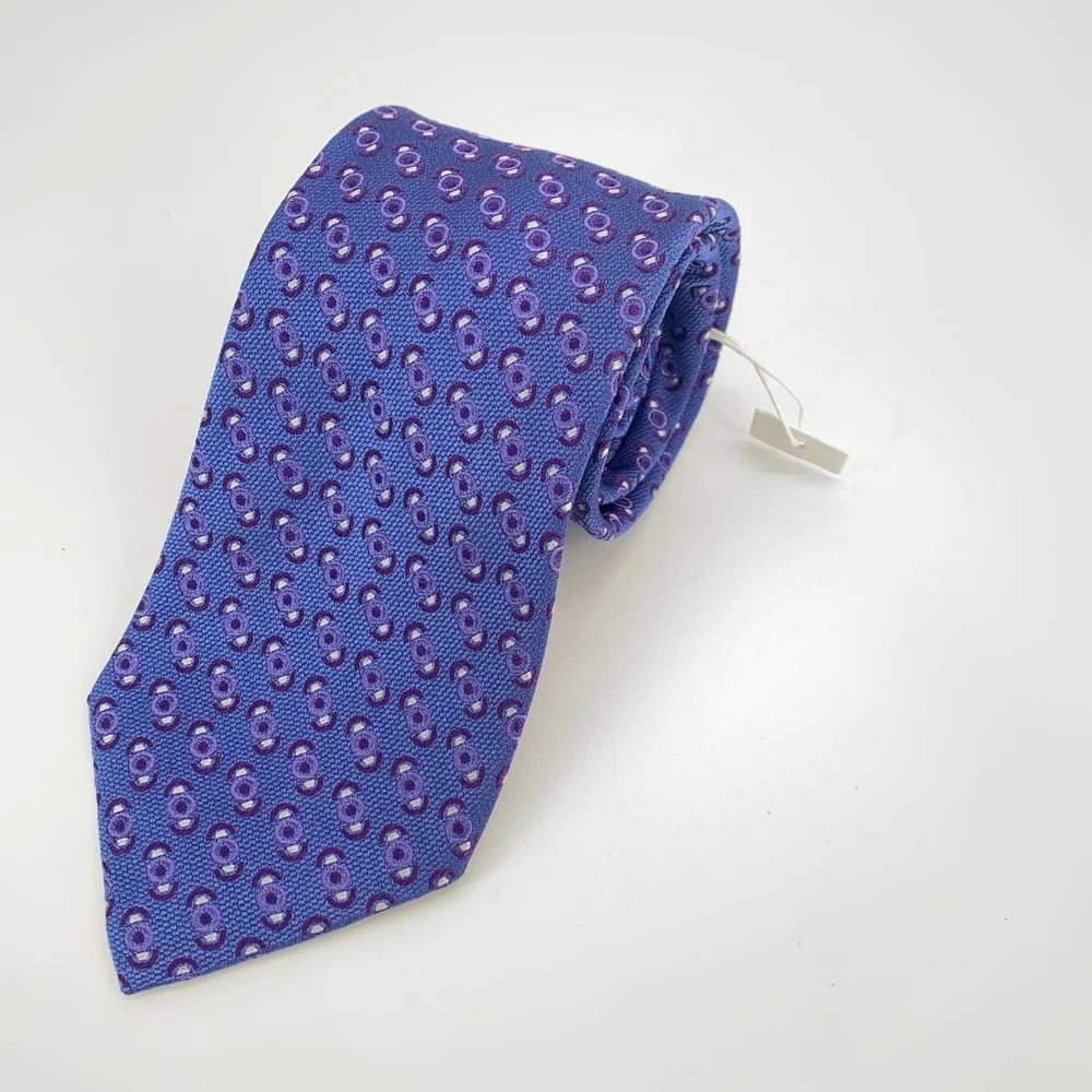 Eton Tie Men One Size Purple White Patterned Silk Classic Fit Necktie Italy Made